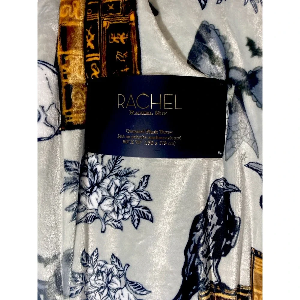Rachel Roy Halloween Gothic Toile Plush Throw Blanket 60 x 70 Ravens Skull Books